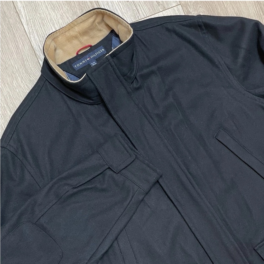 TOMMY HILFIGER Wool Blend XL Barn Coat Field  Jacket Corduroy Collar Black Y2K
